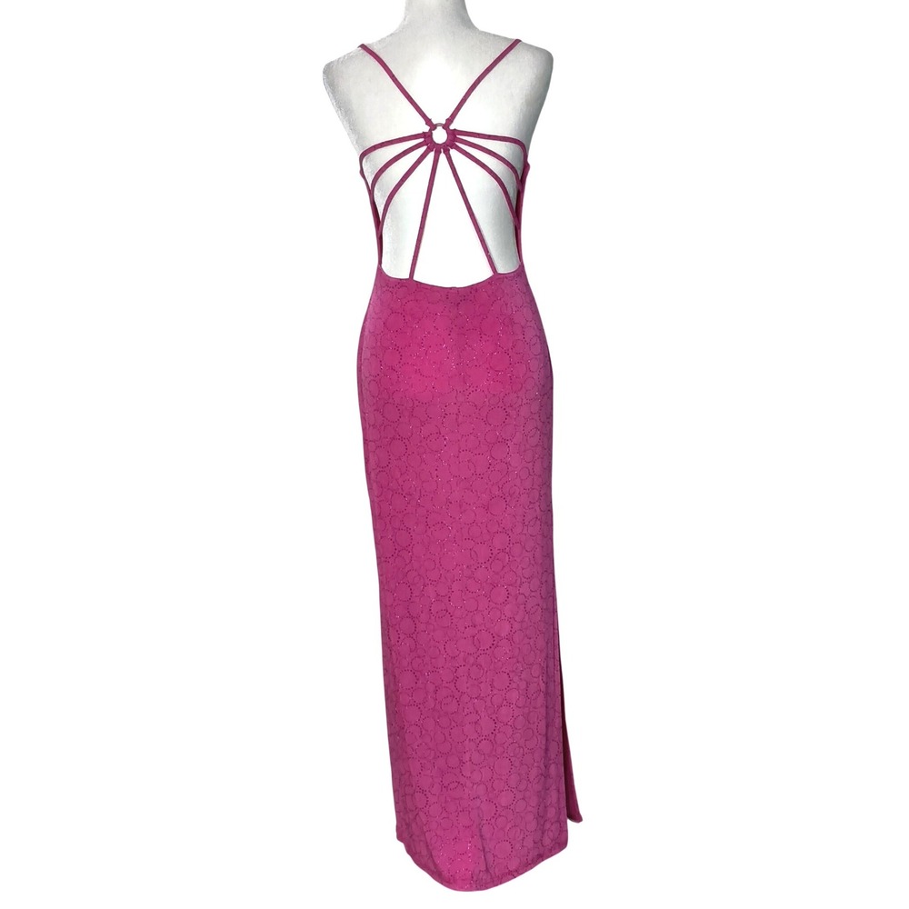 Jody of‎ California Maxi Dress Women Size 5 Pink Open Strappy Back Slit 90s Y2K